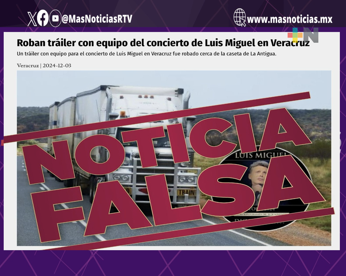 Gobierno estatal desmiente supuesto robo de tráiler con equipo para concierto de Luis Miguel
